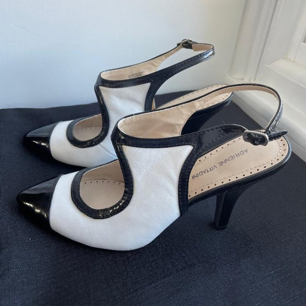 Adrienne Vittadini Black & White Slingback Heels Size 8 | Pointed Toe | Women’s